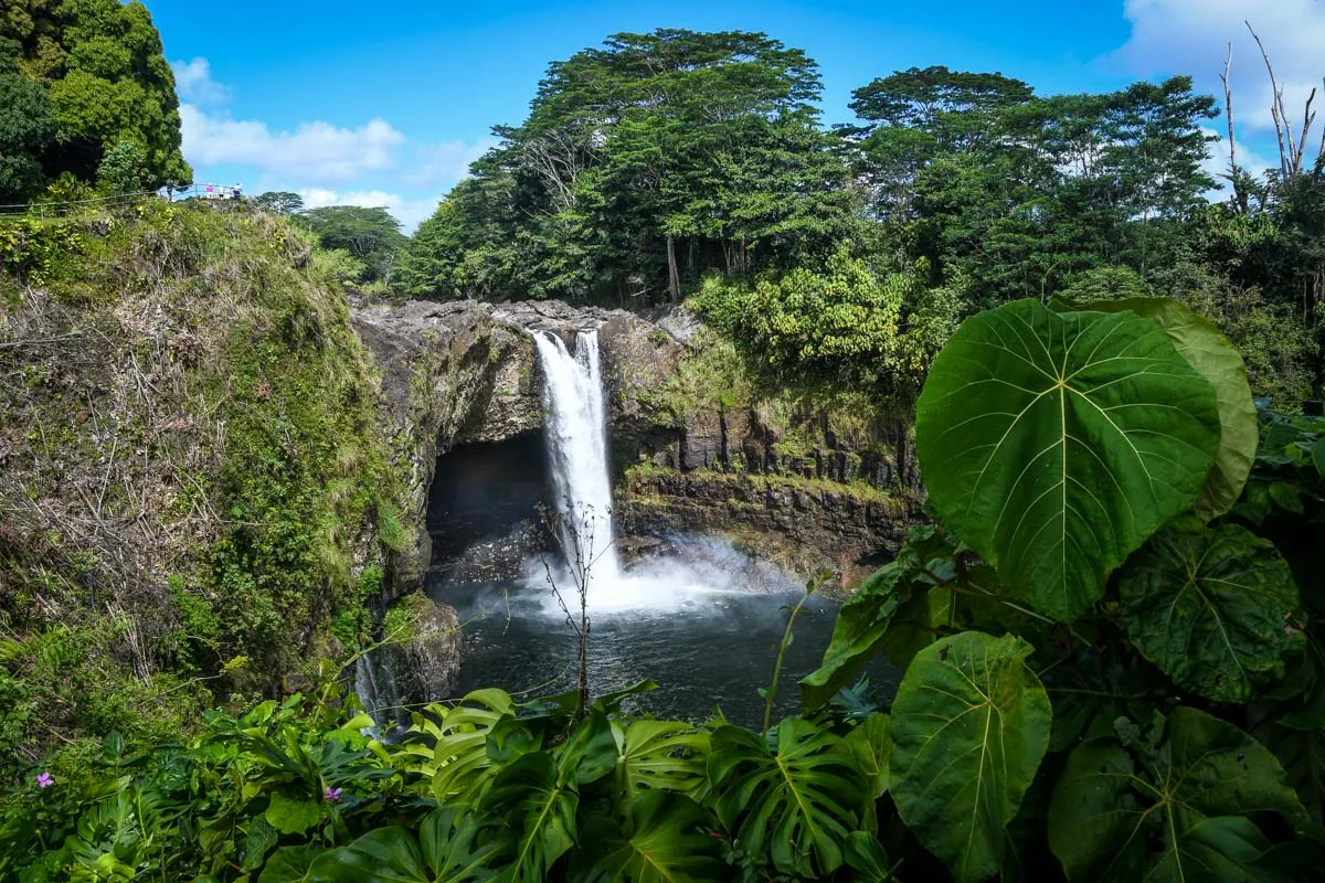 Overlook view of Rainbow Falls on the Wailuku River, a stop covered in every hilo waterfalls guide