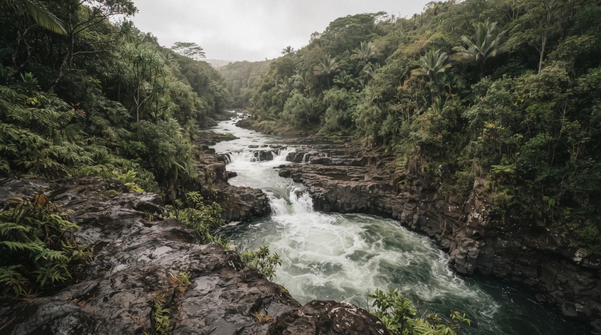 Boiling Pots overlook on the Wailuku River in Hilo, one of the stops covered on a Hilo waterfall tour